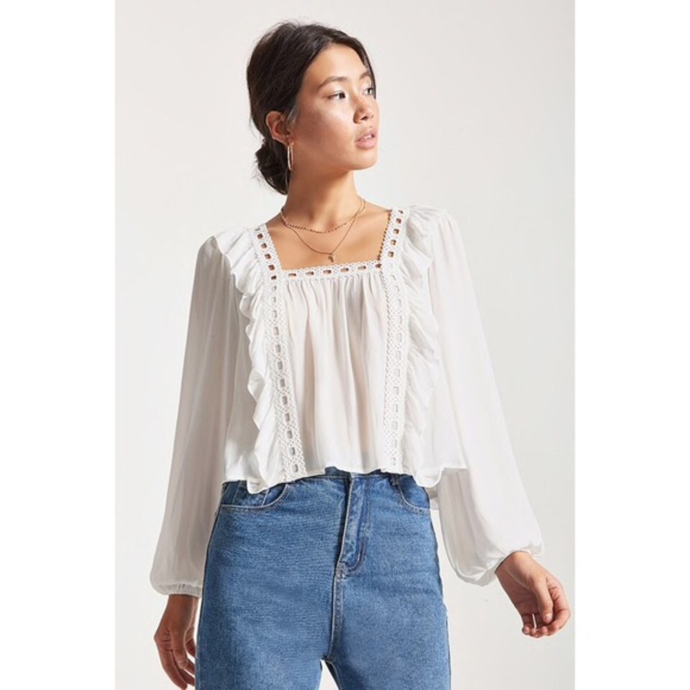 Forever 21 Contemporary White Lattice Blouse